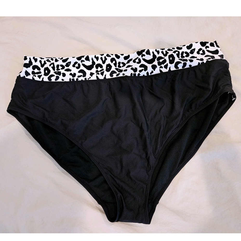 Mynah Womens  Black Leopard Print High Waist Bikini Bottoms Plus Size 24W